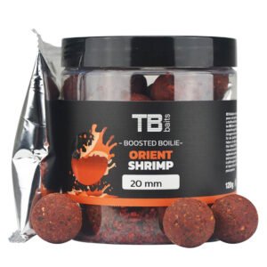 Dipované boilie TB Baits Boosted Orient Shrimp, 120 g priemer 16 mm